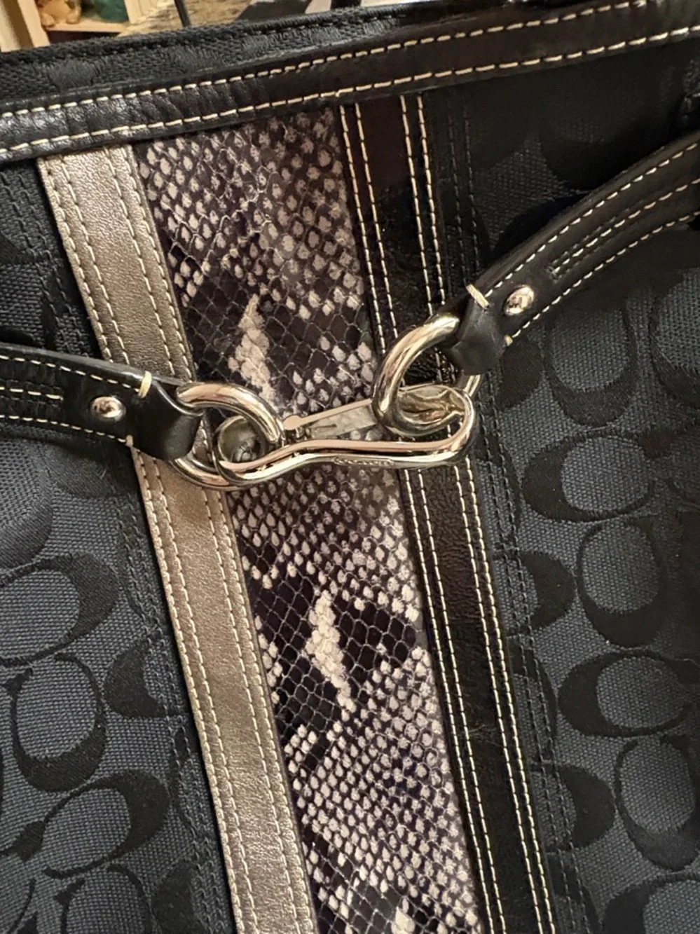 Coach Hampton signature canvas/python/leather carryall E0951-F13993 and wristlet